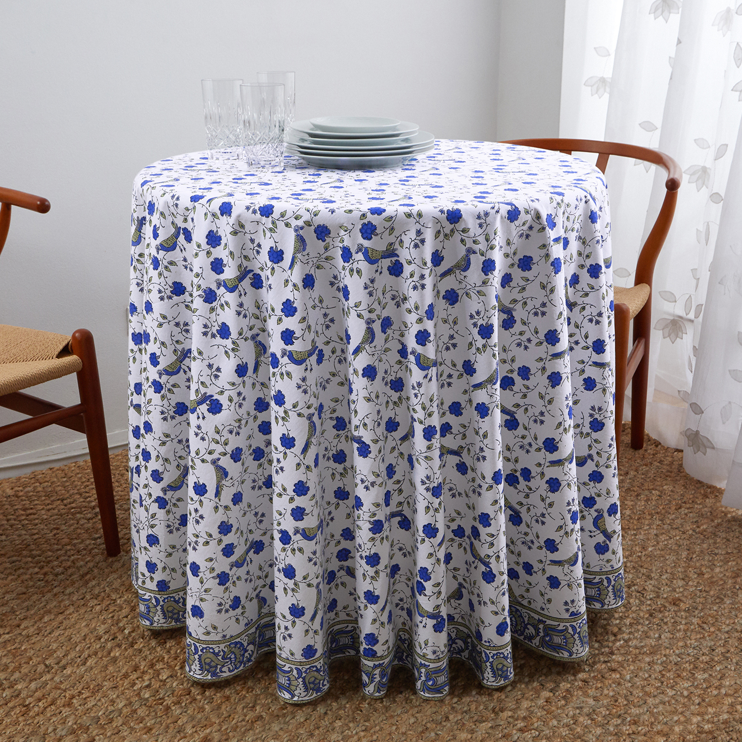 Birds on Vine Round Tablecloth - Blue: marigoldliving.com