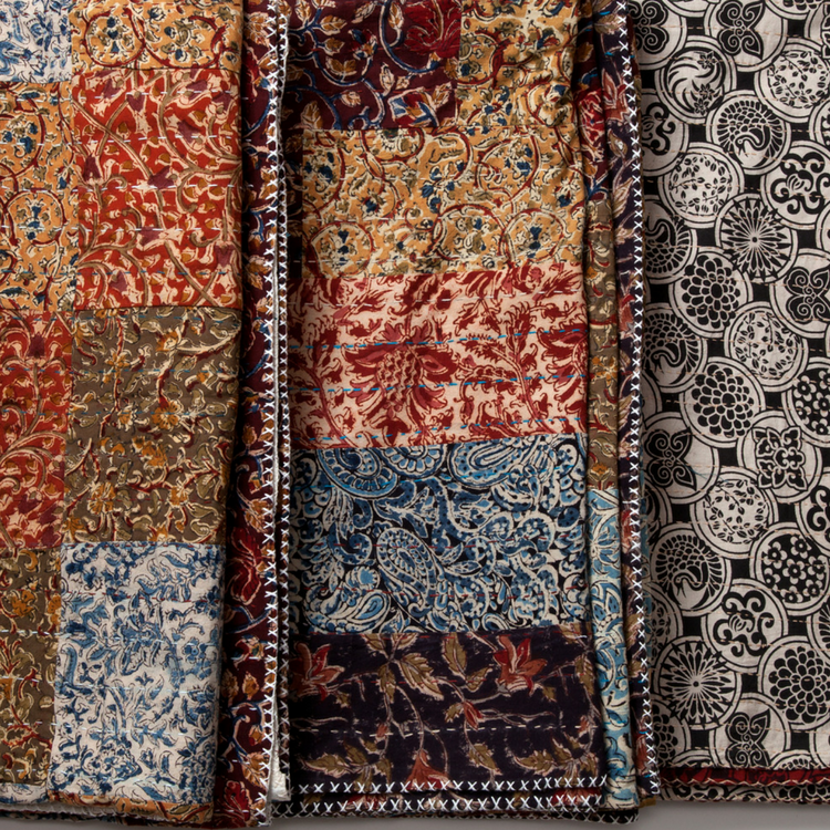 MarigoldStyle kalamkari kantha style patchwork and hand stitched quilts