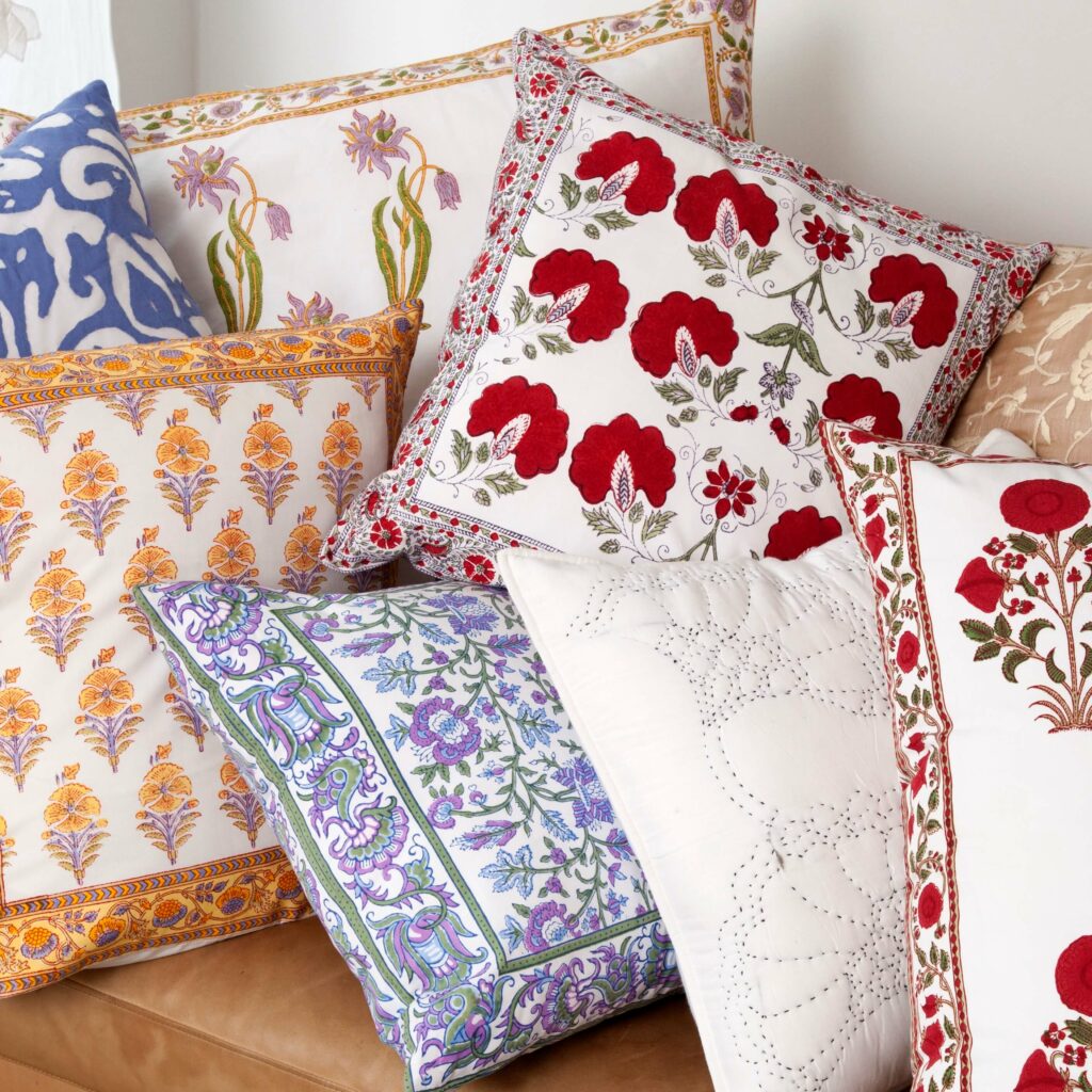 Block print throw pillows
