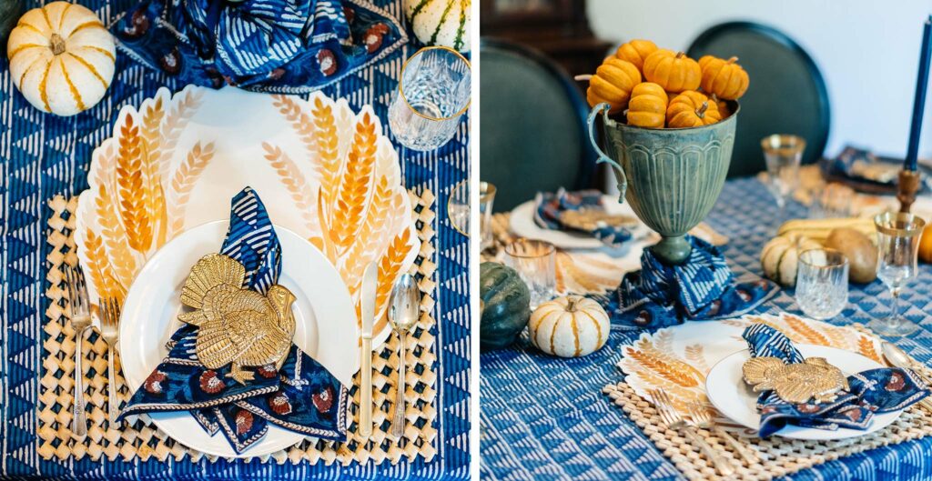 Thanksgiving tablecloth ideas in Indigo designs