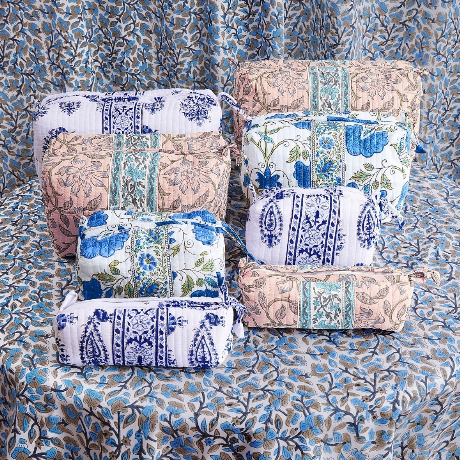 Blue & White Makeup Bag Collection: Malabar Paisley Block Print