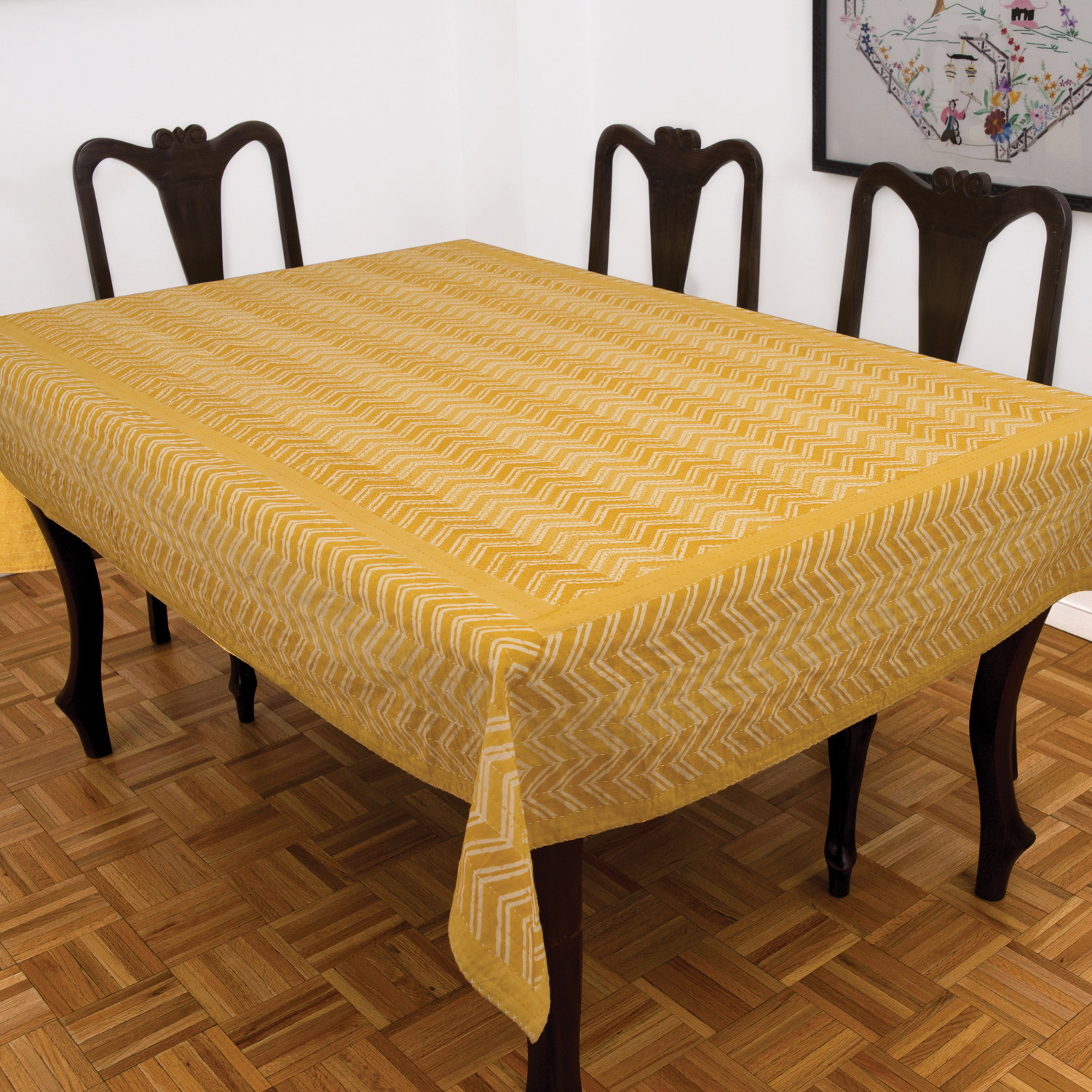 Chevron Hand Stitched Quilted Tablecloth Ocher