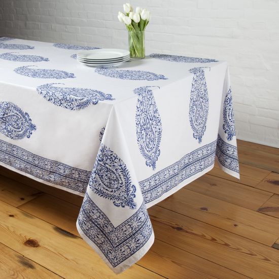 Malabar Large Paisley Tablecloth - Deep Blue