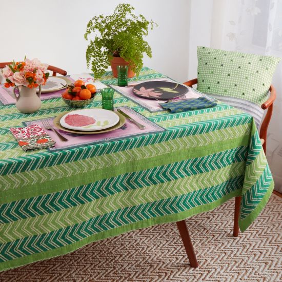 Chevron Hand Stitched Quilted Tablecloth - Green