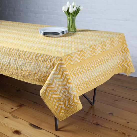 Chevron Hand Stitched Quilted Tablecloth - Ocher