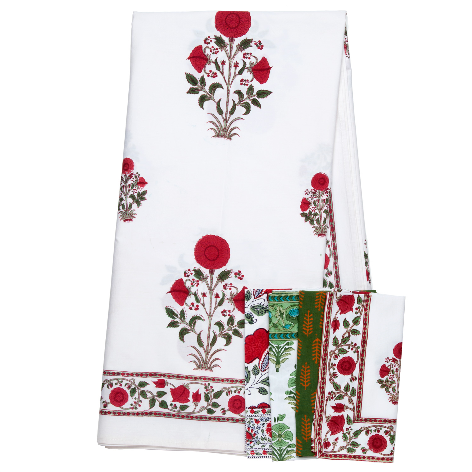 India Arts Indian Print Mandala Rectangle Cotton tablecloth 88 x 58 Red