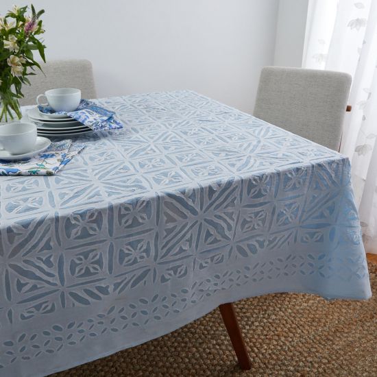 Azure Applique Tablecloth - Sky Blue
