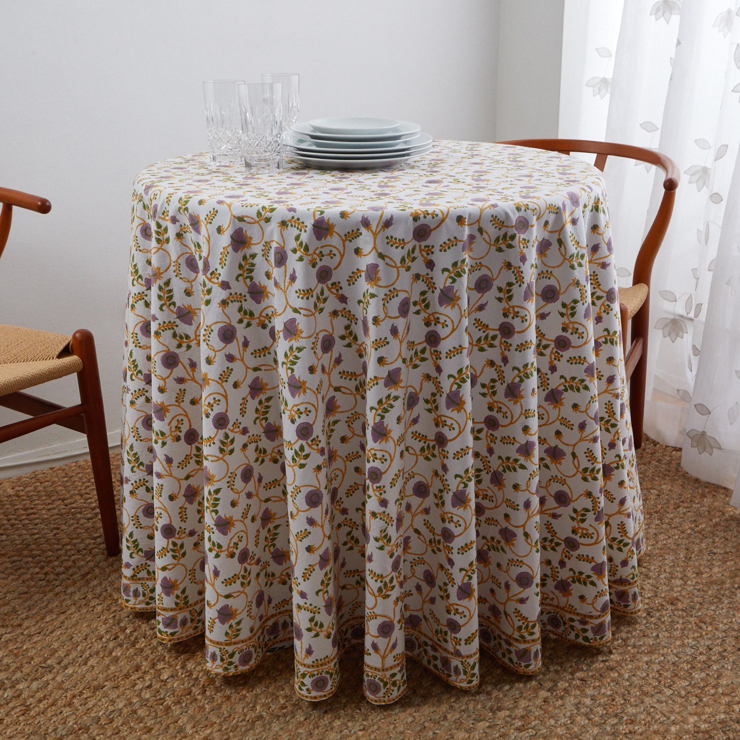 Gina Round Tablecloth - Lilac/Green
