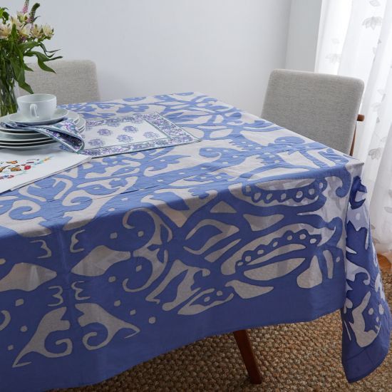 Rumana Applique Tablecloth - Periwinkle