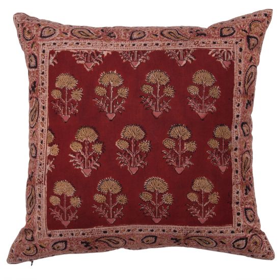 Hana-Carnation Reversible Pillow Cover - Maroon/Black