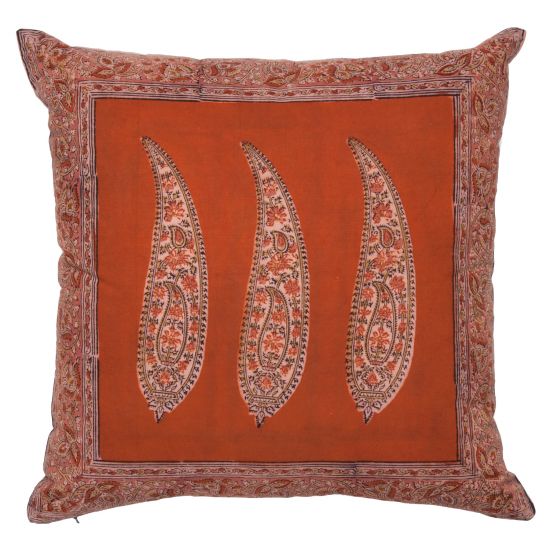 Long-Wide Andhra Paisley Reversible Pillow Cover - Rust