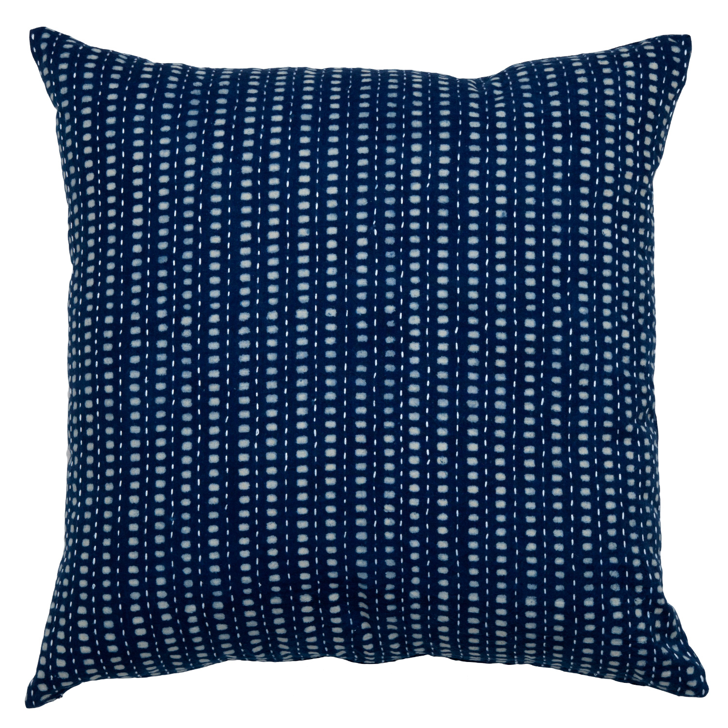 Indigo Blue Kantha 20x20 Pillow Cover: Nagina-Nisha Block Print