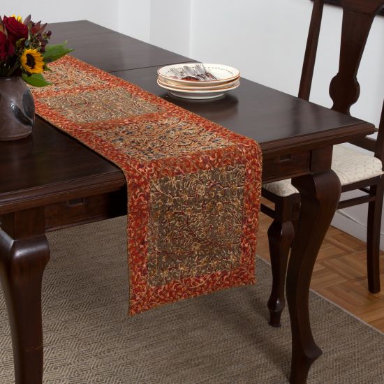Indian Peacock Print Dining Table Coffee Table Runner Silk Pattern Table Wedding Decorative Runner Quilt 16x60 Inch Kantha Quilt Table Throw