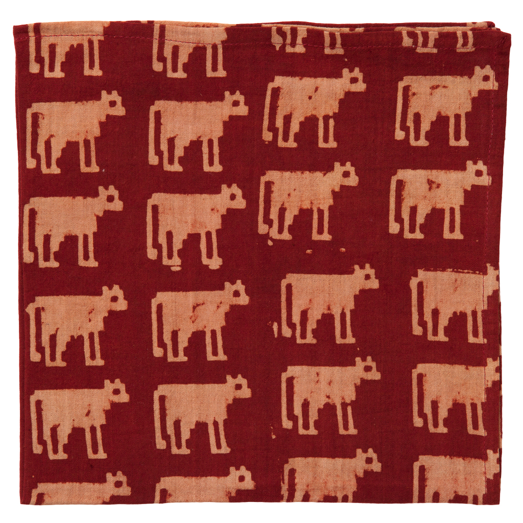 Red Cow Block Red, Cow Print Cloth Napkins: Resist Block Printed